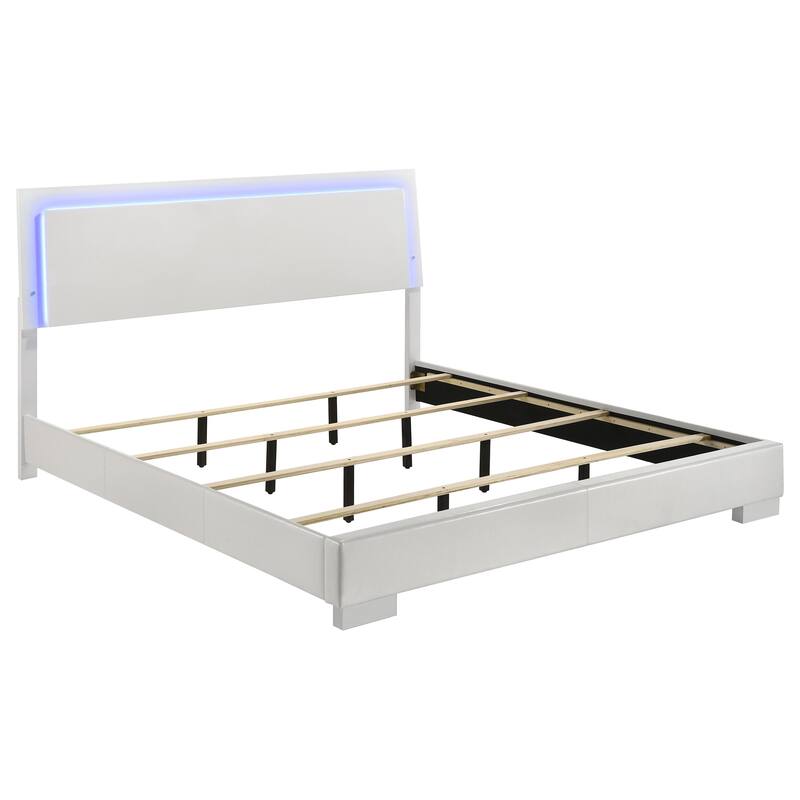 King Size MDF Eastern Panel Bed with LED Lights and Slatted Design
