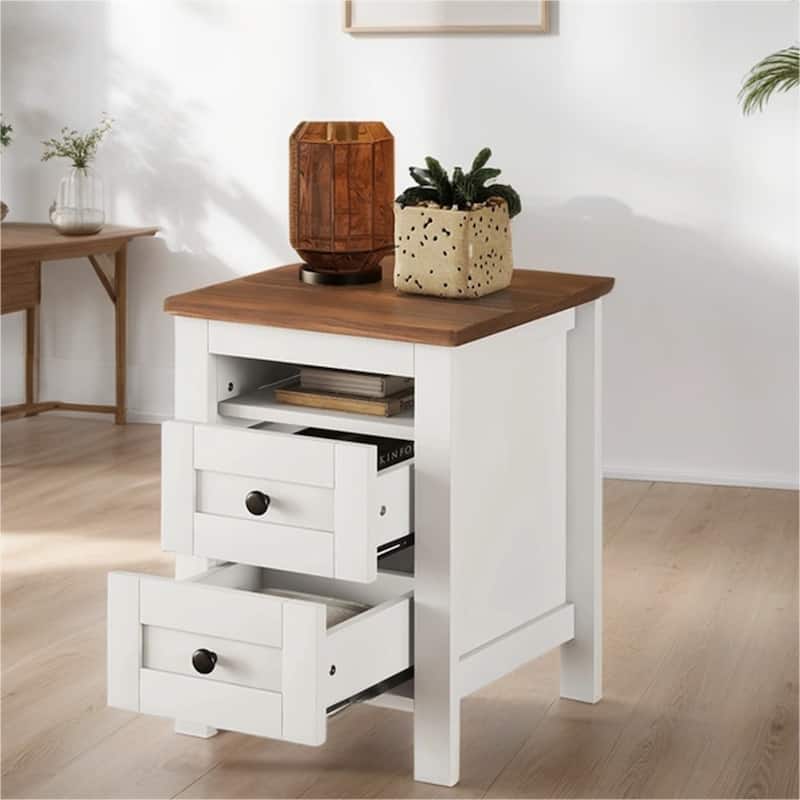 Farmhouse Wooden Nightstand with 2 Drawer