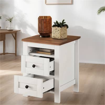 Farmhouse Wooden Nightstand with 2 Drawer