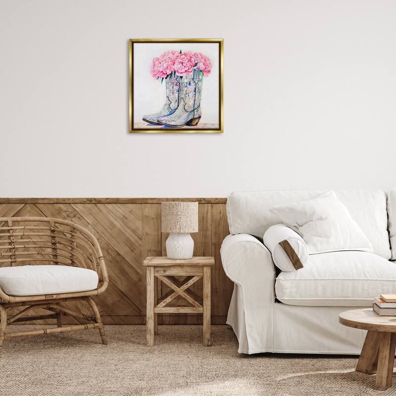 Stupell Floral Shimmering Cowgirl Boot Framed Floater Canvas Wall Art Design By Amanda Greenwood