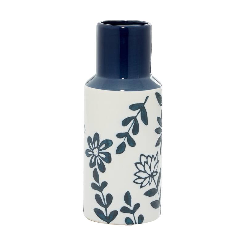 Ceramic Floral Handmade Vase - Blue - Roche River Decor - 5"W x 5"L x 12"H