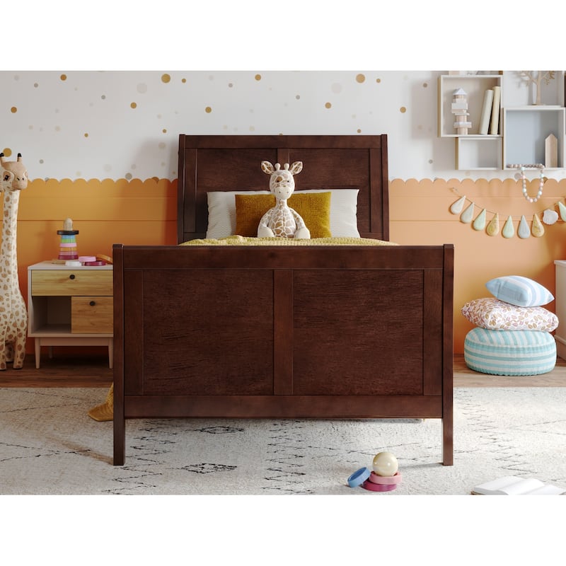 Valencia Solid Wood Low Profile Sleigh Platform Bed with Matching Footboard
