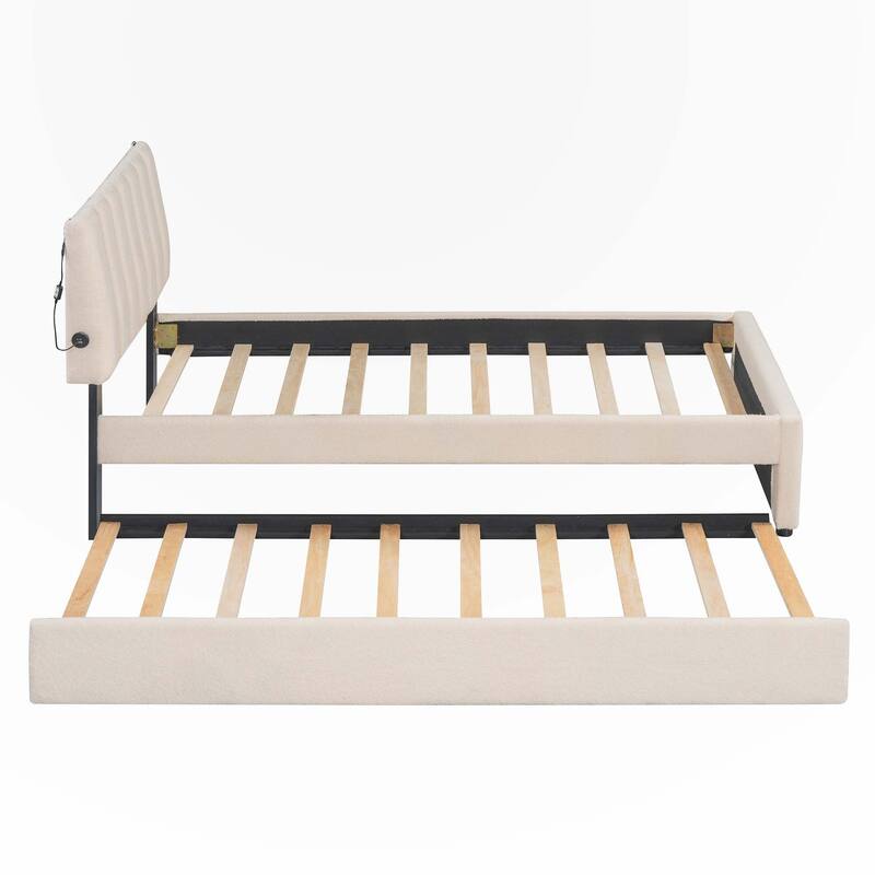 Teddy Fleece Upholstered Platform Bed with Trundle