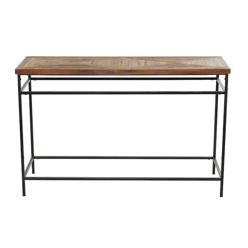 Metal Console Table with Brown Wood Top - Black - Roche River Decor - 16"W x 48"L x 30"H