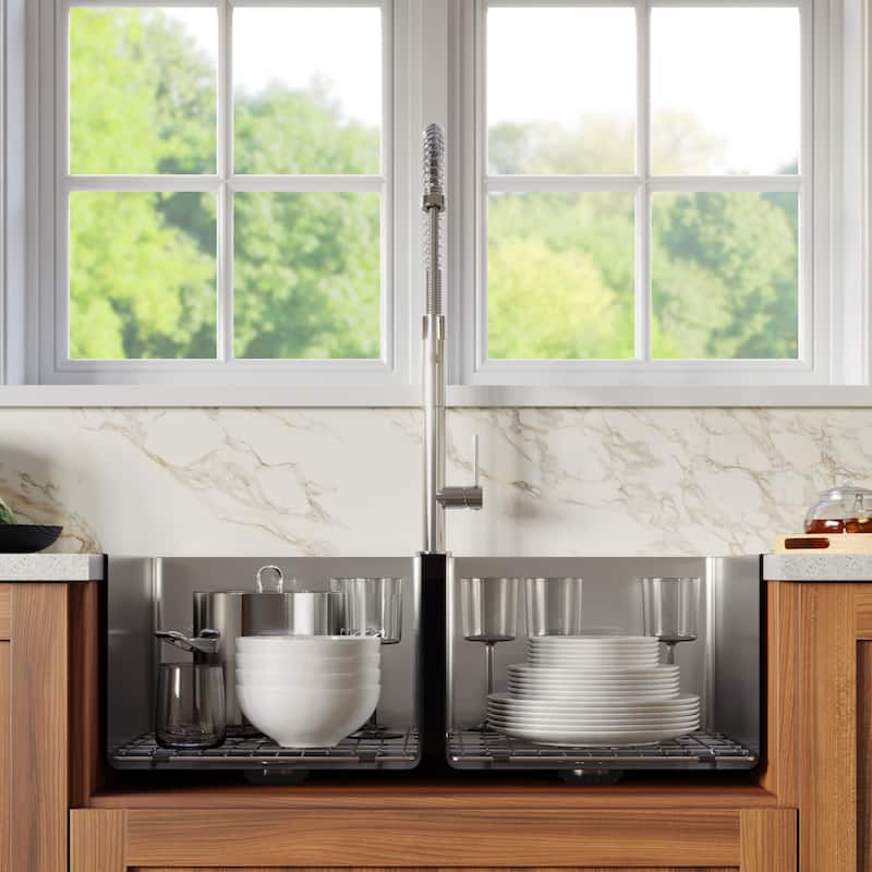 Karran 33" Top Mount Double Equal Bowl Stainless Steel Sink Kit