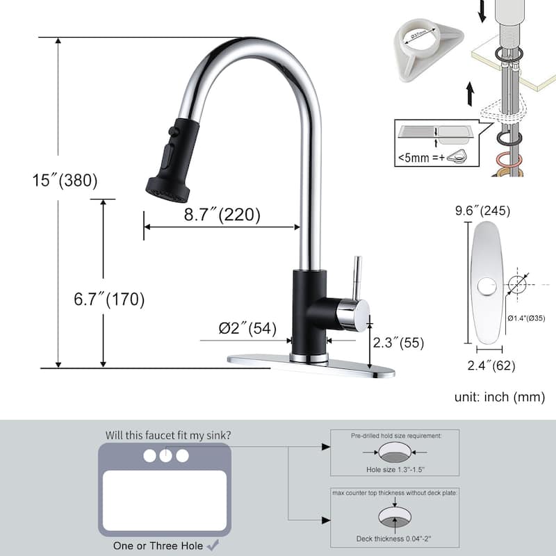 WOWOW Single Handle Pull Down Sprayer Kitchen Faucet