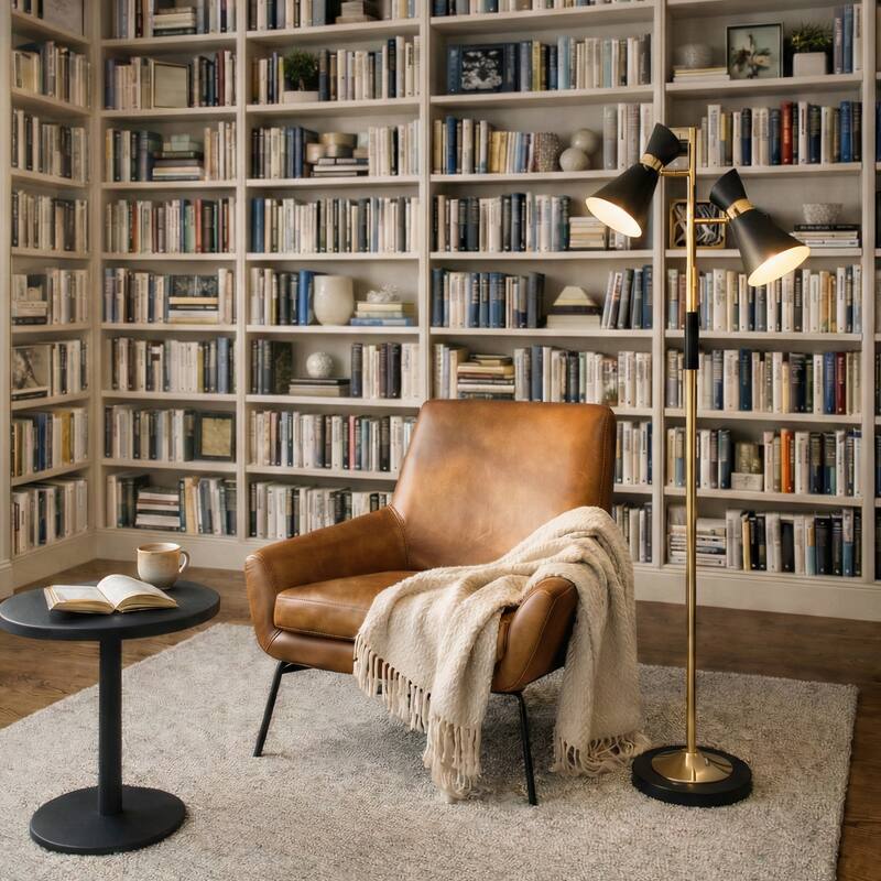 Modin Double Spot Adjustable Floor Lamp - Gold & Black