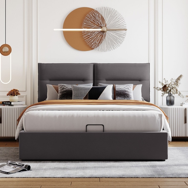 Full Queen Size Upholstered Platform Bed with Hydraulic Storage