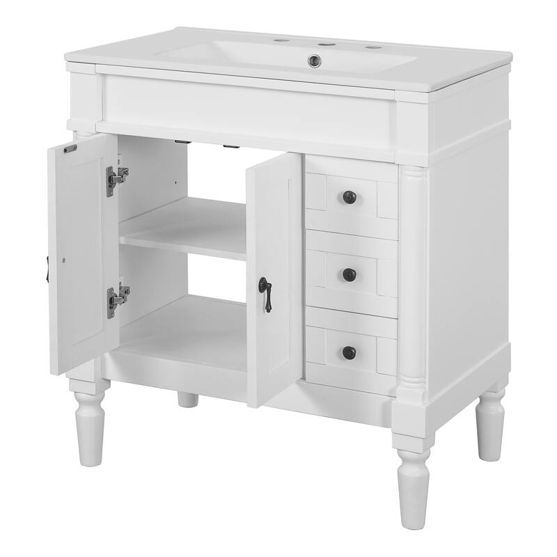 GDFStudio - Mia Modern 30" Bathroom Vanity with Ceramic Sink, Soft-Close Drawers & Adjustable Shelf