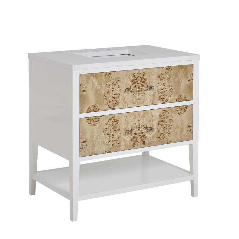 James Martin Vanities Olena 36" Single Vanity, Light Mappa Burl and Polished White