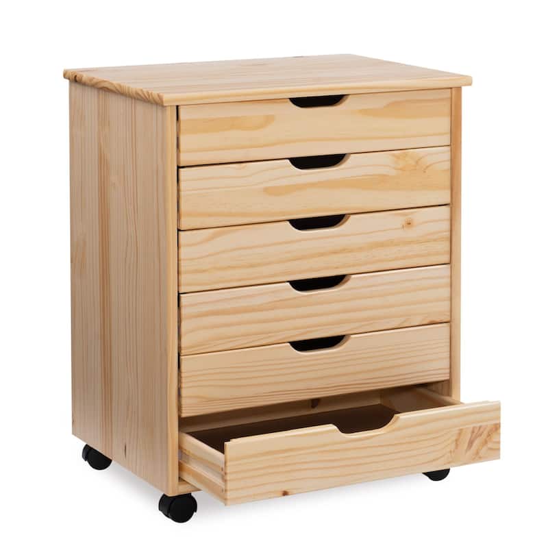 25.25” Natural Brown Wide Rolling Storage Cabinet with 6 Drawer
