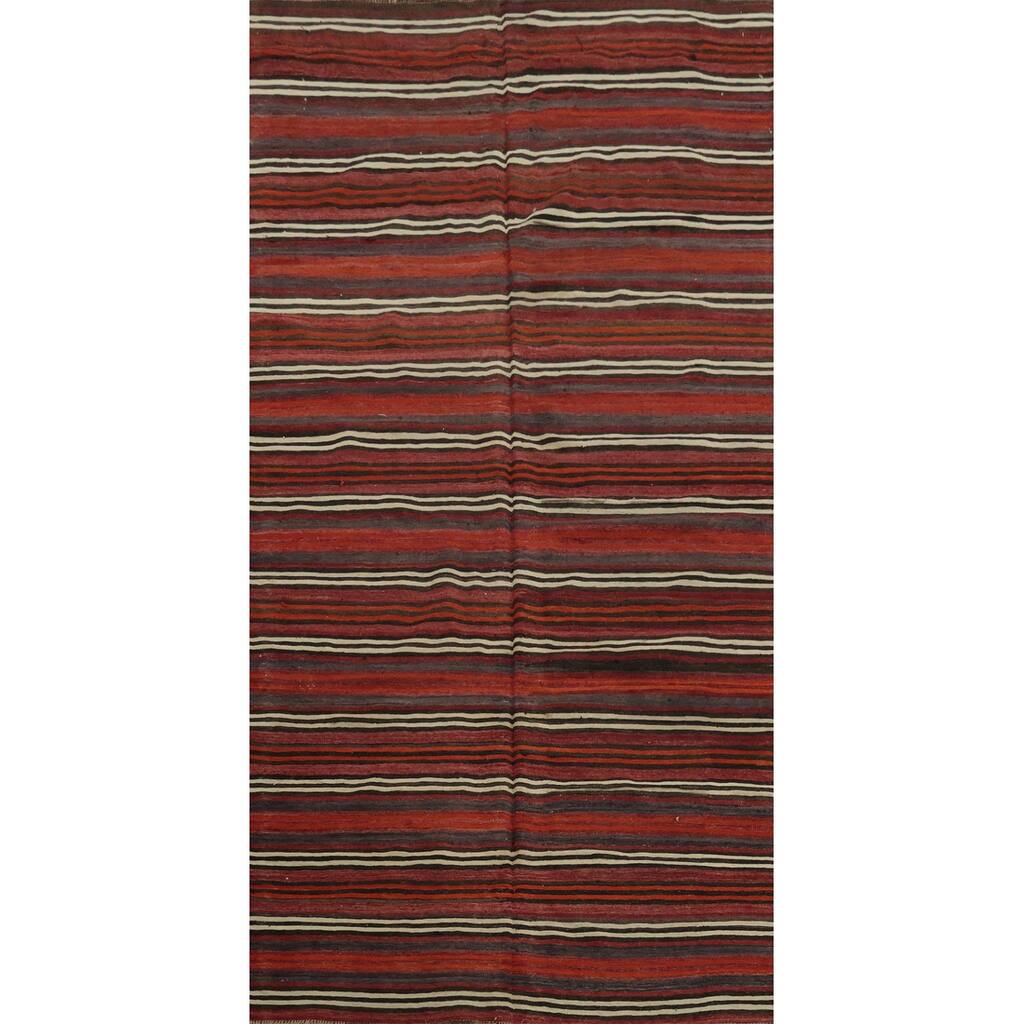Hand Woven Oriental 100% Wool Carpet Southwestern Geometric Red Kilim Area Rug - 10' 2'' X 5' 0''