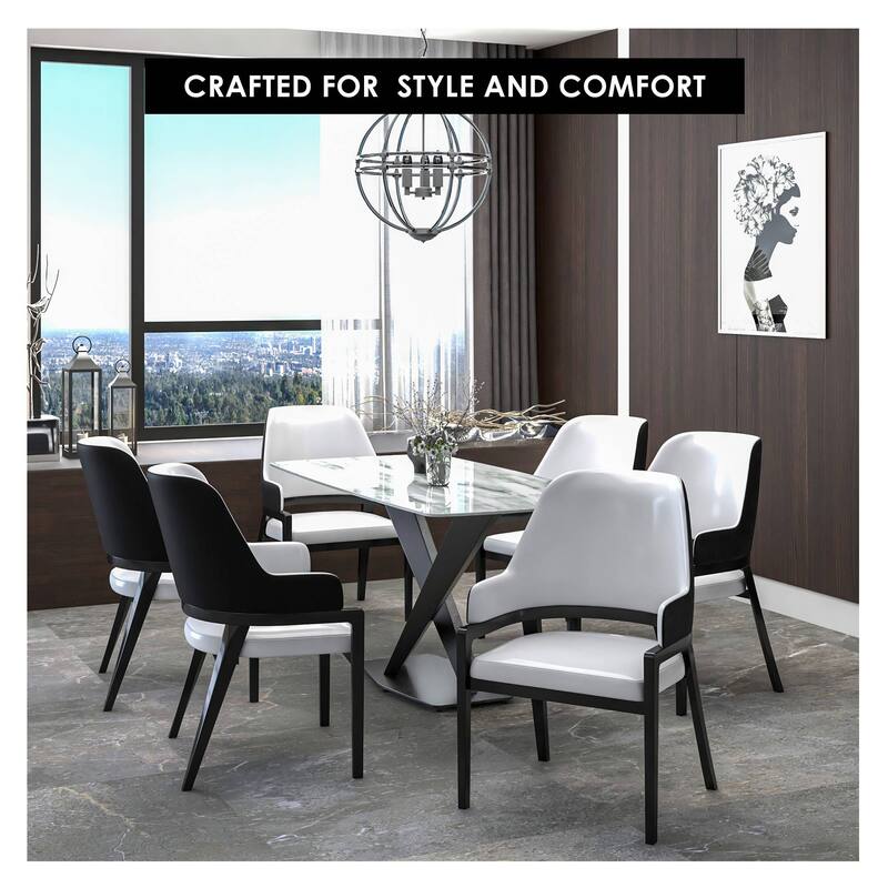 Ethora Leather Dining Chair with Curved Open Back and Rubberwood Legs Set of 4