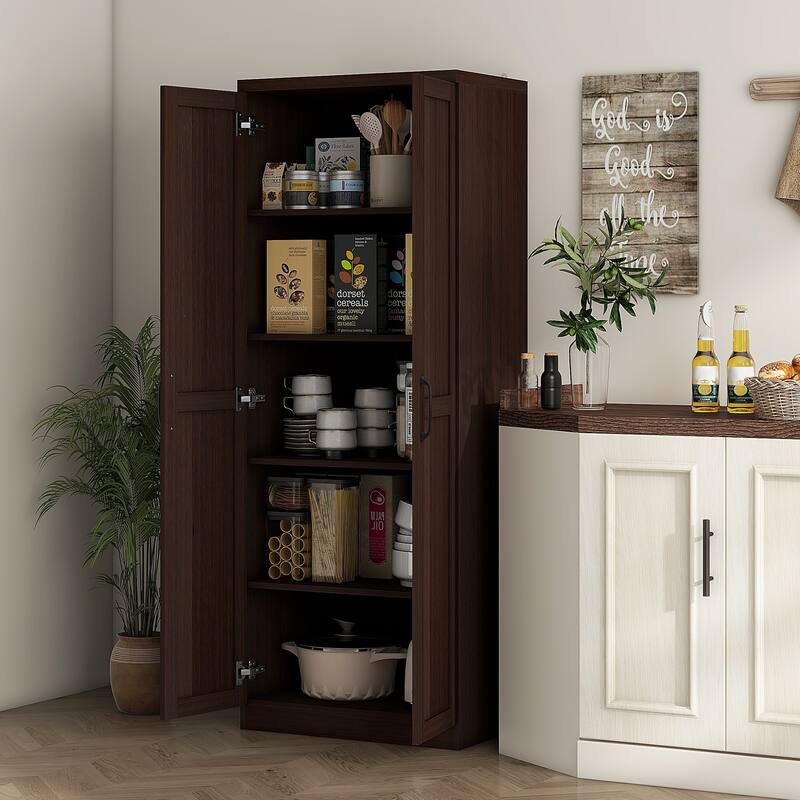HOMCOM 63" 2-Door Kitchen Pantry, Freestanding Storage Cabinet with 5-tier Shelving and 2 Adjustable Shelves for Dining Room