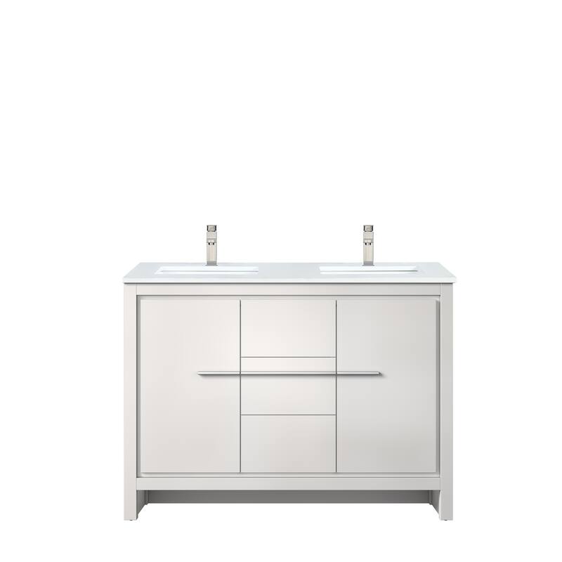 Lafarre Bath Vanity Quartz Top, Sink and Brushed Nickel Faucet - 48 inch - White