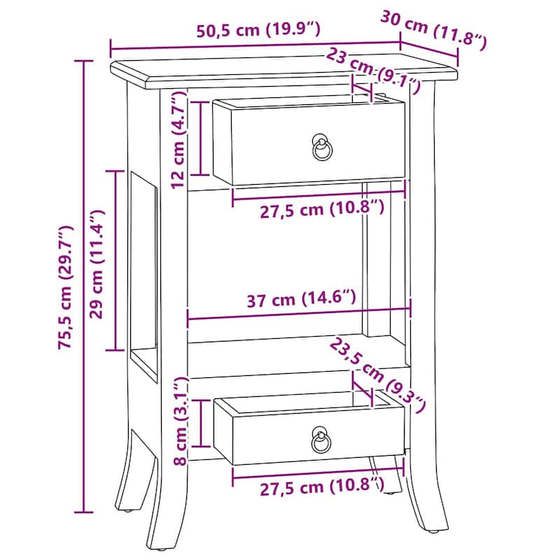 vidaXL Console Table with Drawer Natural 19.88 x 11.81 x 29.72 in - 19.88 x 11.81 x 29.72 in
