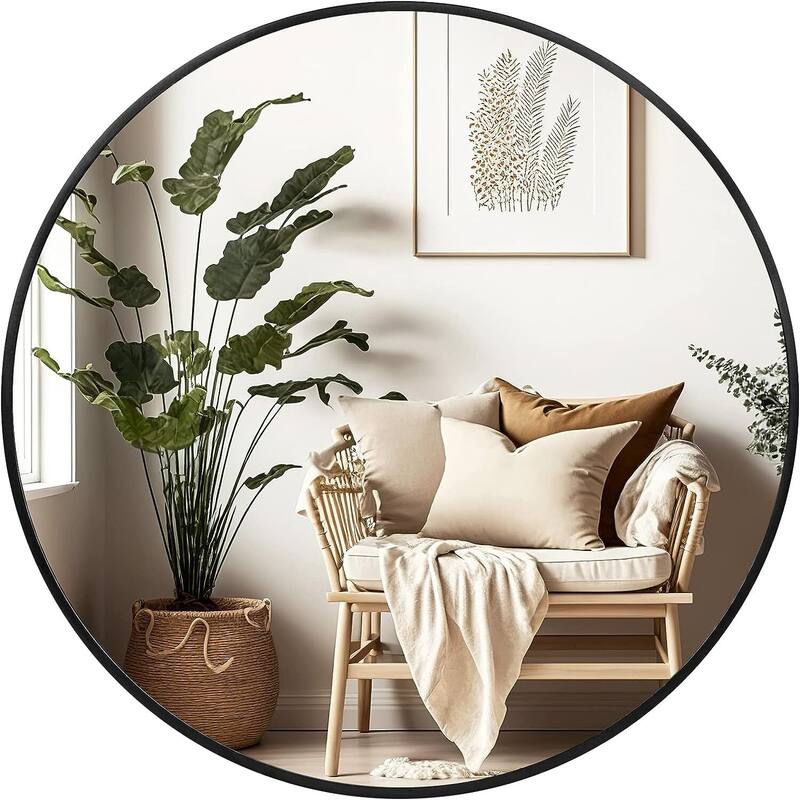 Round Wall Mirror Circle Bathroom Mirror Metal Frame for Bathroom Entryway Bedroom Living Room Wall Mounted Modern Rustic Decor