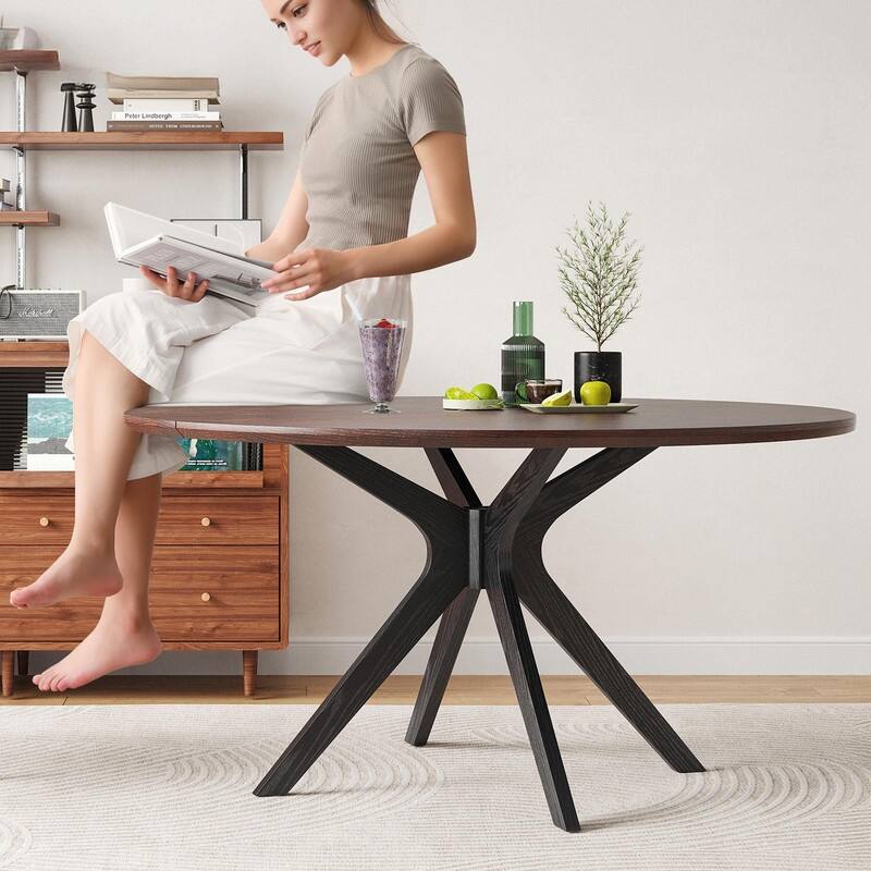 47.2" Solid Wood Round Dining Table - Kitchen Table for 4-6 with Intersecting Pedestal Base