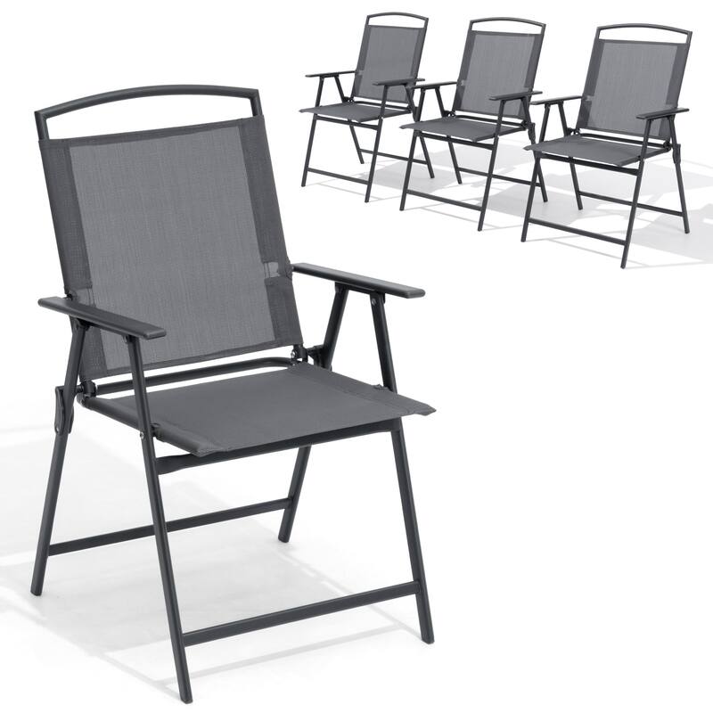 VredHom 4PC Patio Folding Outdoor Dining Chairs - Grey