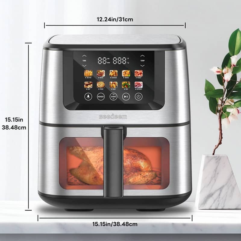 Air Fryer with Color LCD Display Touchscreen with ClearCook Cooking Window,Broil,Roast,Dehydrate,Bake