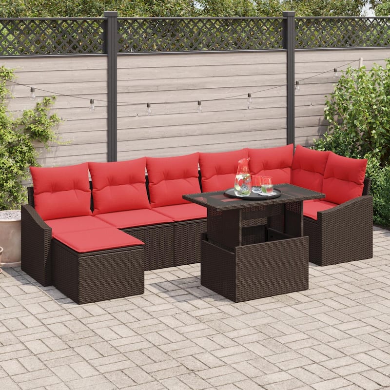 vidaXL 8 Piece Garden Sofa Set with Cushions - 113.6×48.6×27.2 - Brown