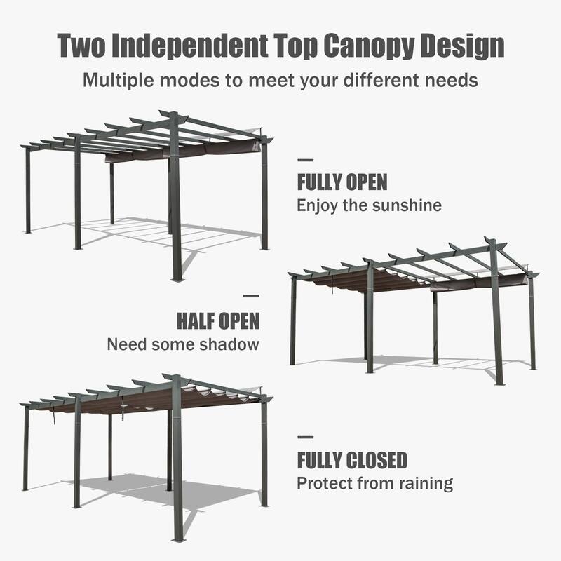 11 X 20 FT Outdoor Living Outdoor Retractable Pergola with Weather-Resistant Canopy Aluminum Garden Pergola Patio Grill Gazebo