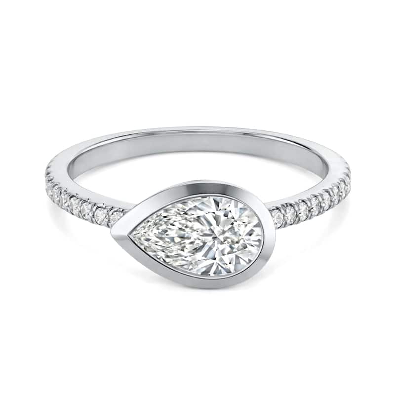 Auriya 14K Gold Bezel Pear Diamond Engagement Ring 1.00 - 5.00ct. tw. (F-G, VS) - 1.00 carats - 6.5 - White