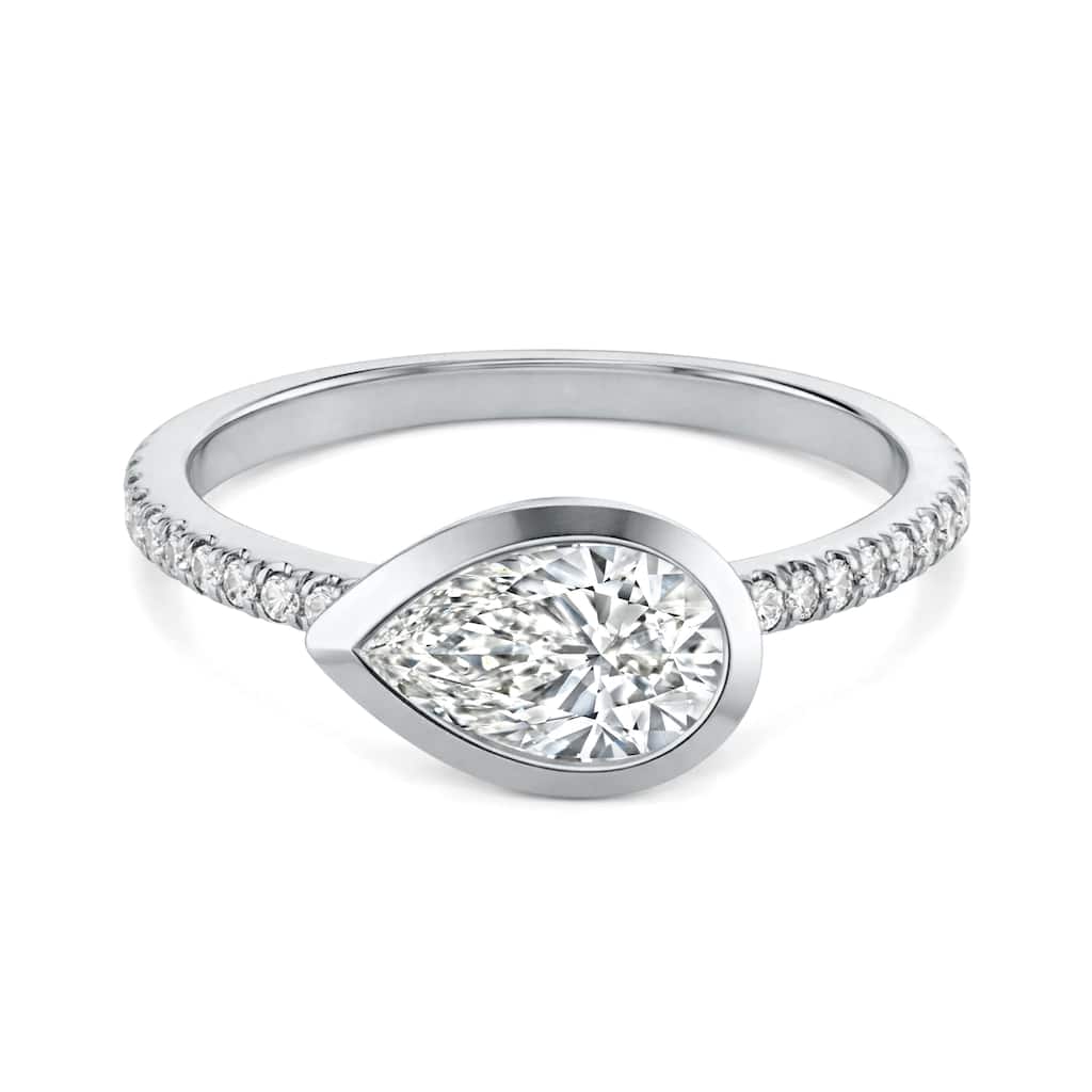 Auriya 14K Gold Bezel Pear Diamond Engagement Ring 1.00 - 5.00ct. tw. (F-G, VS)