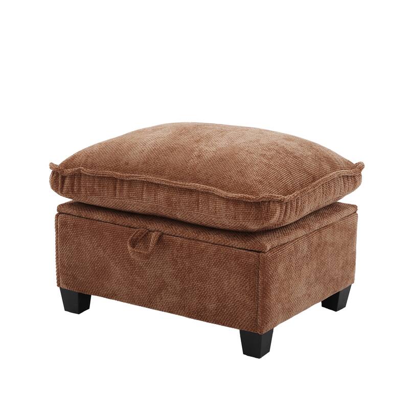 Chenille U-shape Sectional Sofa with Chaise and Storage Ottoman, Modular Couch with USB/Type-C Ports, Side Pockets, Phone Holder