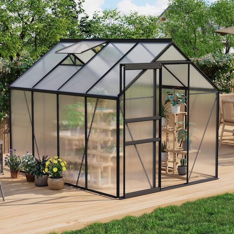 6 x 8 FT Winter Polycarbonate Greenhouse for Outdoors Gardening, Black
