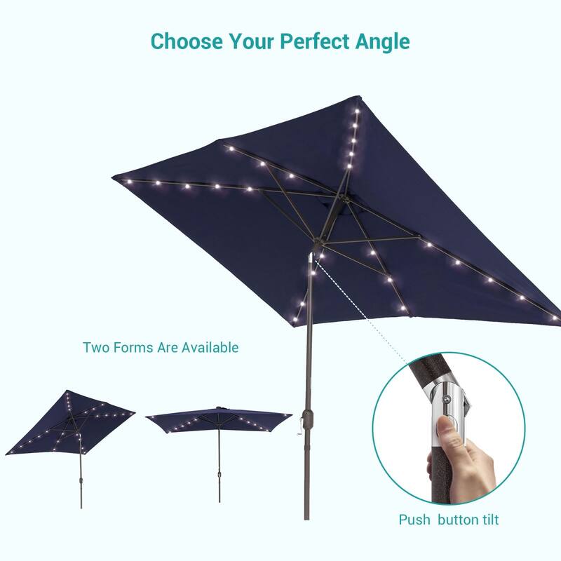 Bonosuki 10 x 6.5ft LED Patio Rectangular Umbrella Outdoor Market Umbrella Aluminium/Steel with Tilt and Crank