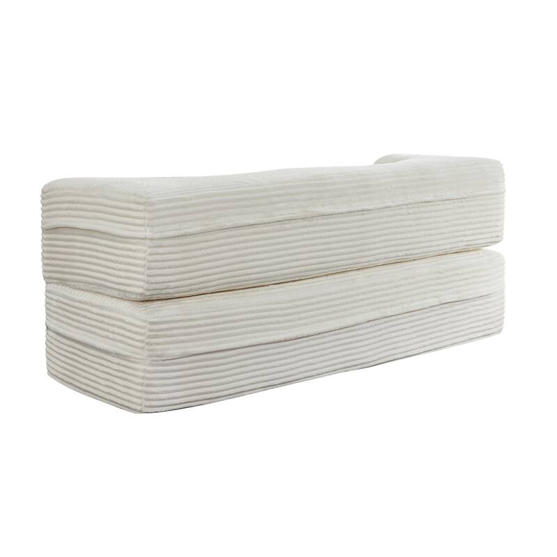 Floor Sofa With 2 Pillows,Convertible Plush Corduroy Foam-Filled Sleeper Sofa Bed,15" Full Size Folding Mattress,Guest Bed
