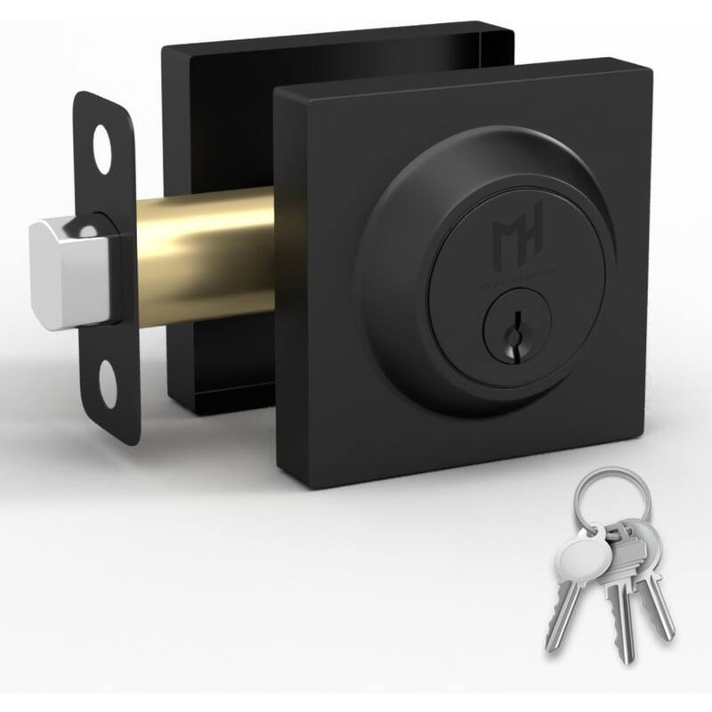 Mega Handles ROBELL Square Single Cylinder Keyed Deadbolt - Reversible Entry Deadbolt Lock|Matte Black