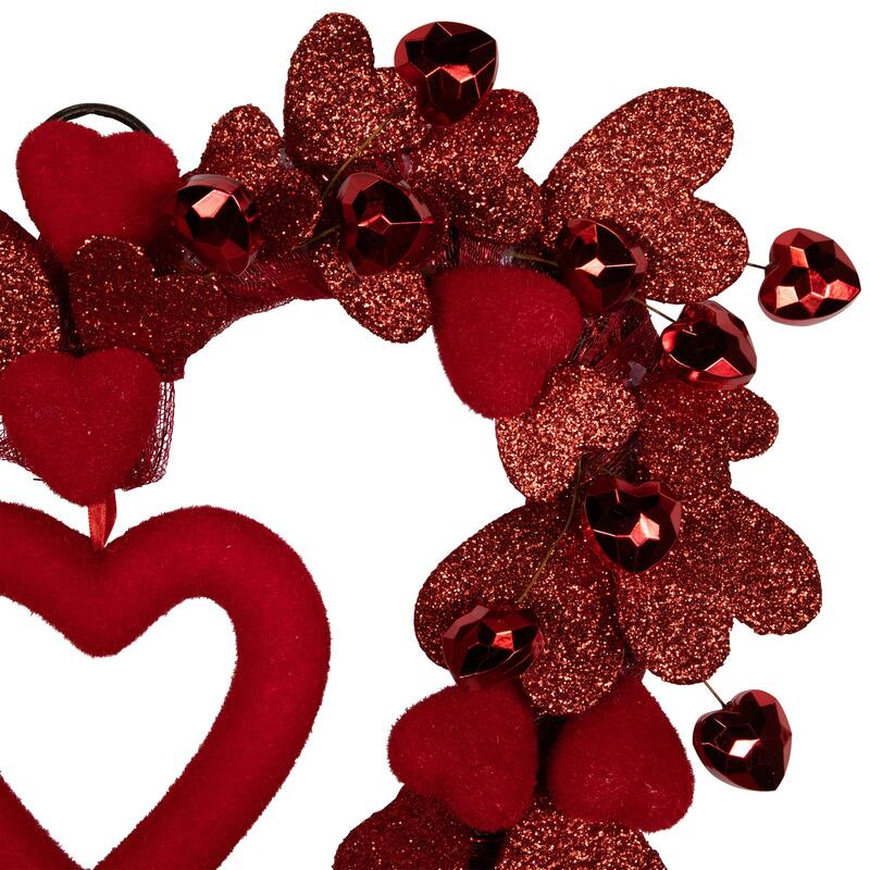 Heart Shaped Glittered Valentine's Day Wreath - 22" - Red