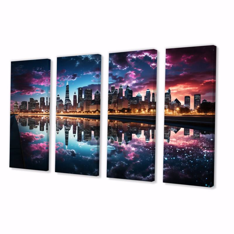 Designart "USA Chicago Skyscrapper Reflections" Cityscapes Multipanel Canvas Art Print set