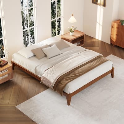 Bamboo Bed Frame Modern Platform Bed Wood Slat Support Low Profile Bed Open Frame with Under Bed Storage and Center Support Legs