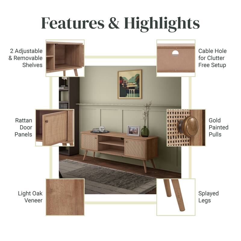 NPD Furniture Thelma KD 59.5 Inch Rattan TV Stand
