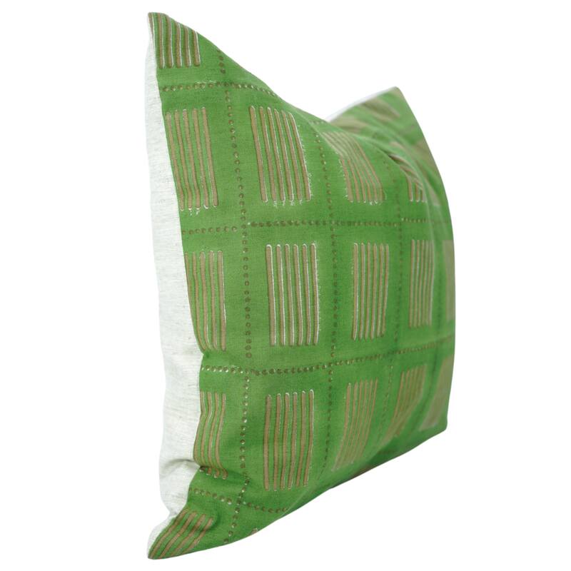 Fabdivine Block Print Cushion Cover 14x20 Inch Farmhouse Stripted Sofa Couch Chair Summer Gift Linen, Green Pillowcase, Yug