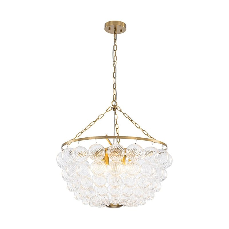 Glam Brass Tiered Swirled Glass Bubble Bead Cage Round Chandelier
