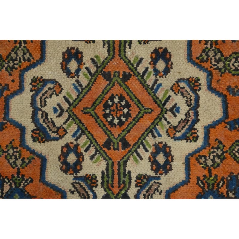 Hand Knotted Oriental 100% Wool Carpet Traditional Medallion Oranges & Rust Hamedan Area Rug - 9' 10'' X 6' 7''