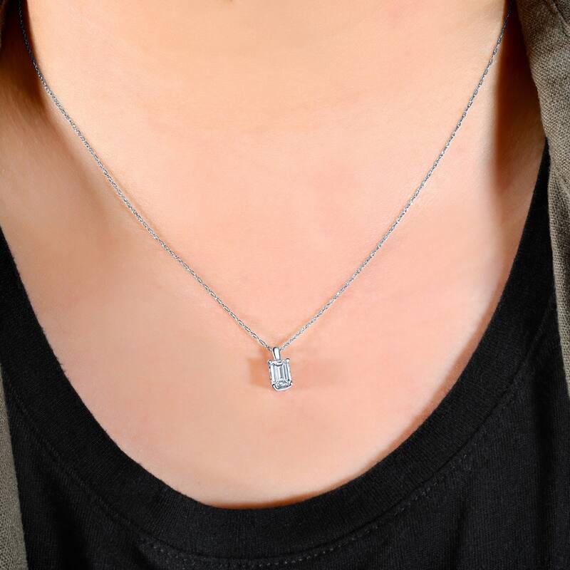 1 Ct Emerald Diamond Solitaire Pendant White Gold Lab Grown