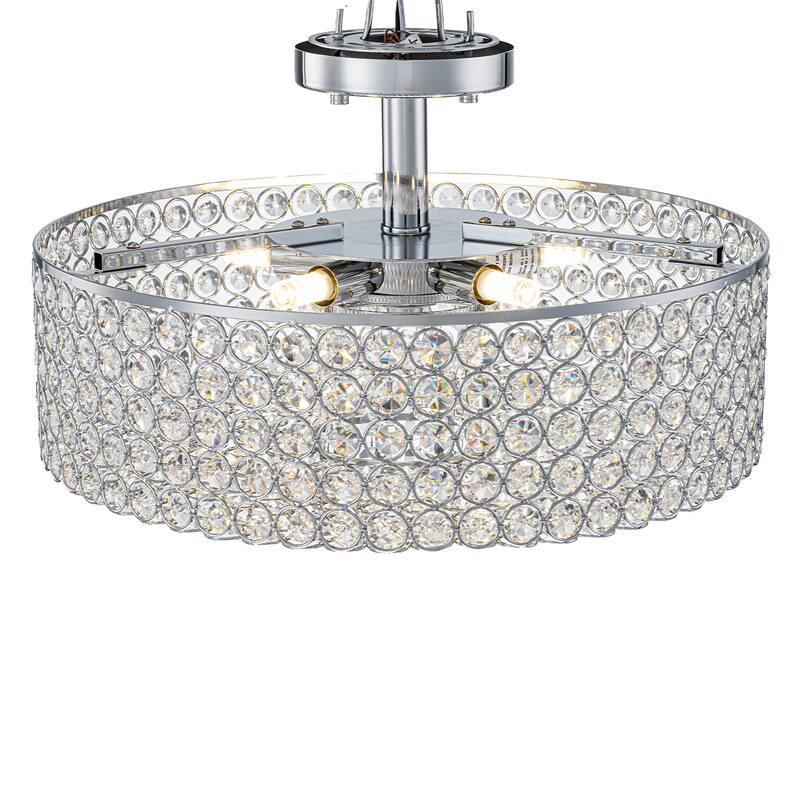 Modern 5 Light Mesh Crystal Shade Semi-Flush Mount Ceiling Light - Dia.15.75-in
