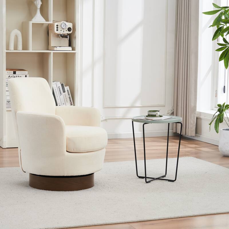 Polyester Swivel Barrel Accent Reading Chair Armchair for Living Room Bedroom Comfy Round Barrel with Gold Stainless Steel Base