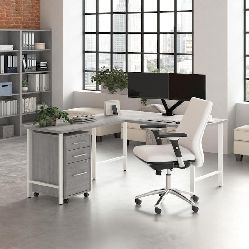 Bush Business Furniture Hustle 60W x 30D L Shaped Desk with Drawers - Platinum Gray