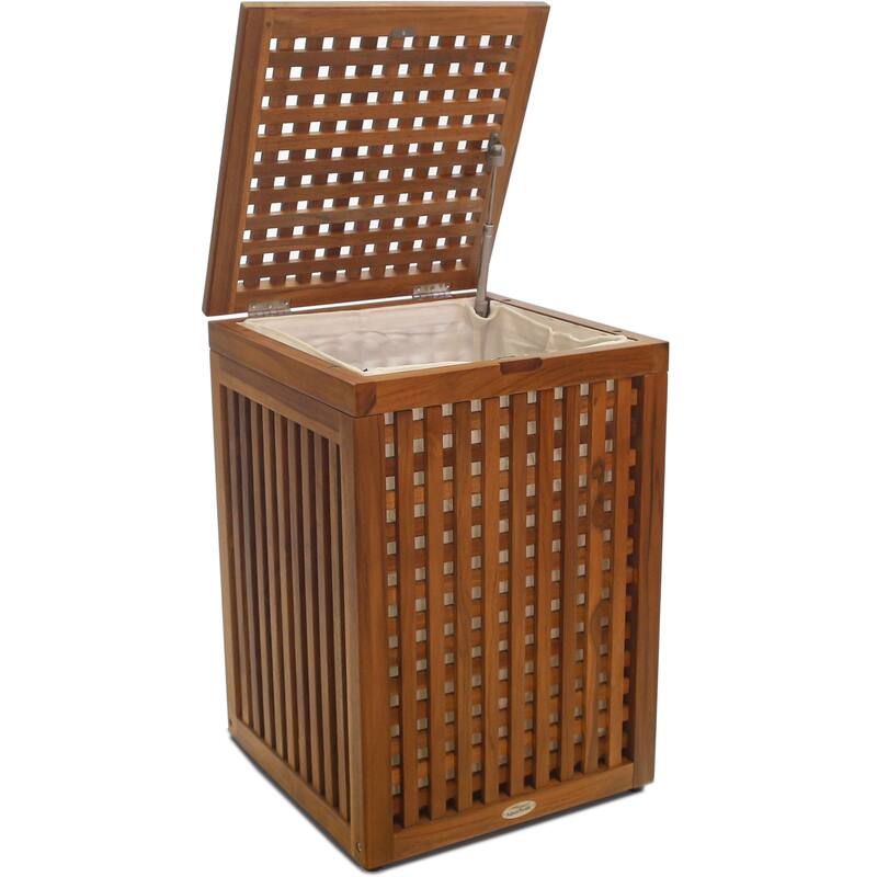 Grate Square Teak Laundry or Storage Hamper