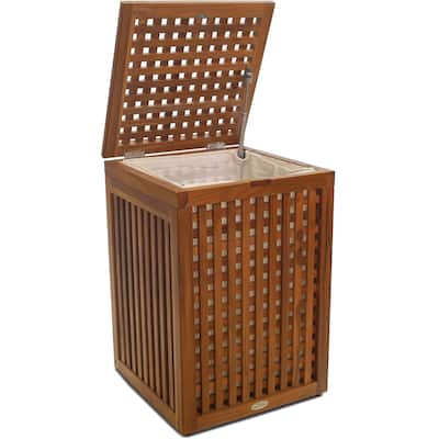 Grate Square Teak Laundry or Storage Hamper
