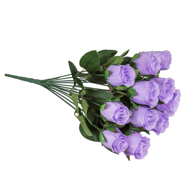 Set of 2 Lavender Artificial Rose Bud Flower Stem Bush Bouquet 19.5in - 19.5" L x 12" W x 12" DP
