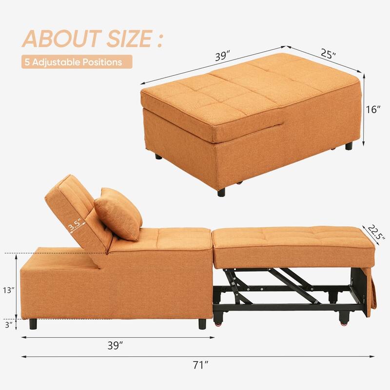 Ainfox Adjustable Sofa Chair Sleeper Sofa Bed Ottoman Couch with Metal Frame