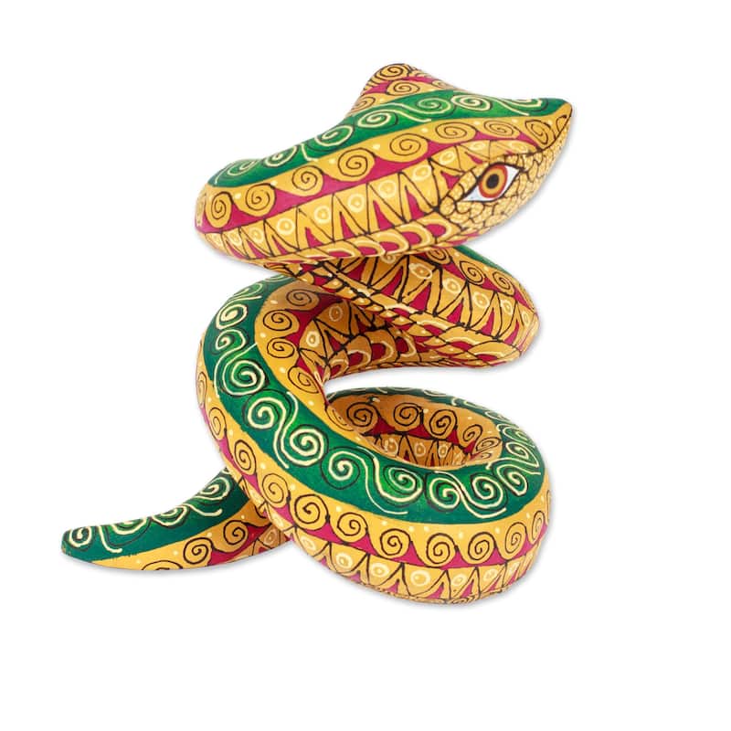 Novica Handmade Amber Hiss Wood Alebrije Figurine