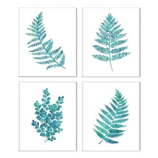 Set of 4 Blue Green Fern Botanical Wall Art Canvas Prints 8" x 10 ...